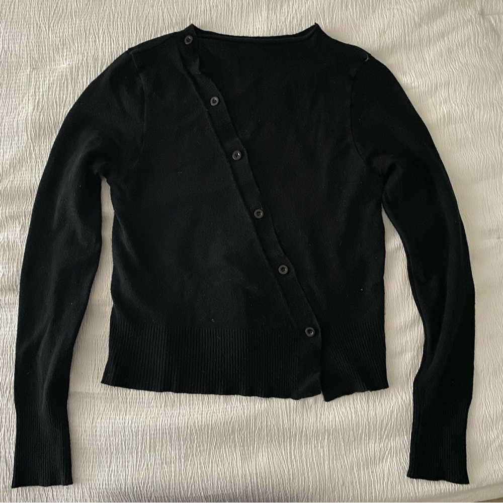 Asymmetrical button cardigan sweater in black